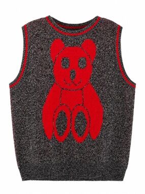 Vintage 80s Jane Adams Teddy Bear Oversized Sweater Vest Red Black